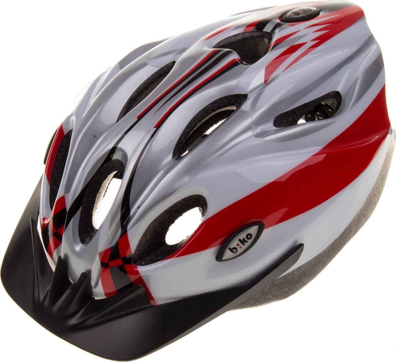 Biko Kask rowerowy Basic biały-srebrny-czerwony r. M
