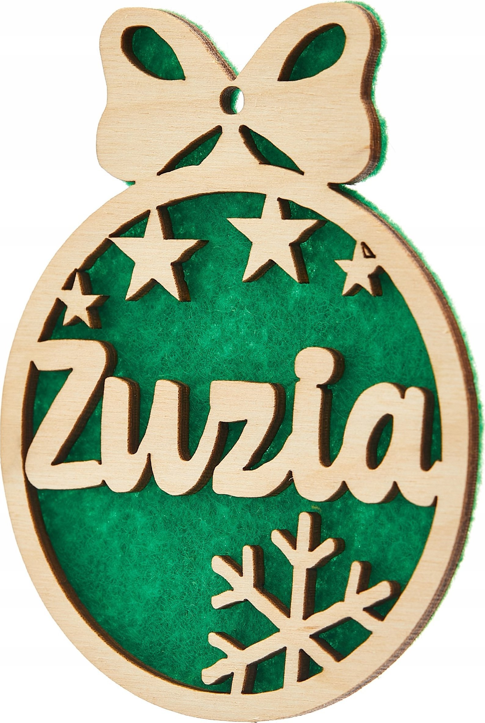 Techrebal DREWNIANA BOMBKA Z IMIENIEM NA CHOINKĘ ZIELONA