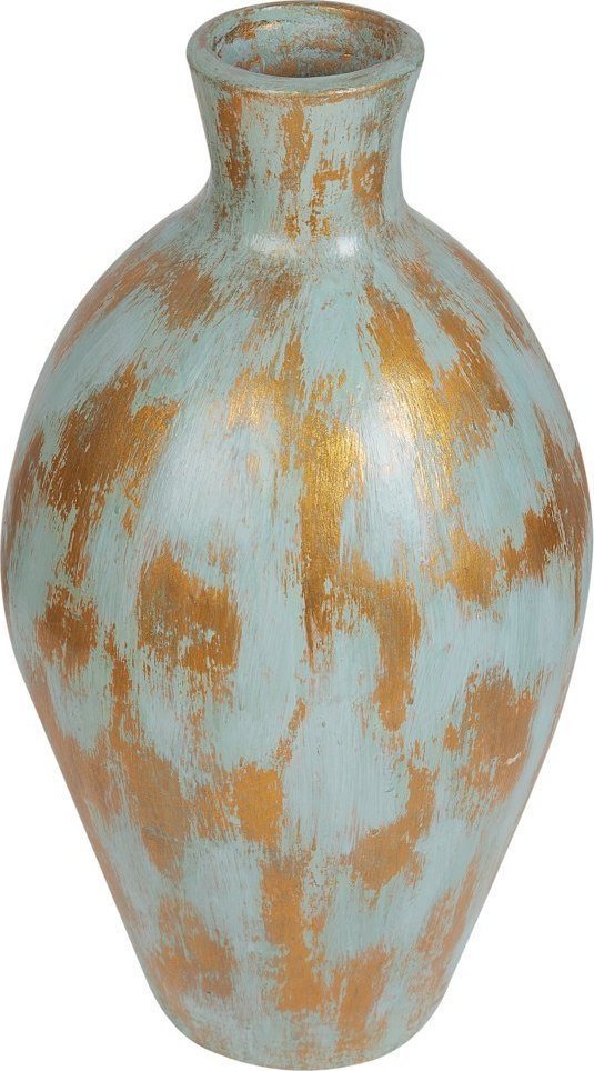 Beliani Wazon dekoracyjny z terakoty 45 cm niebiesko-złoty DIKAJA