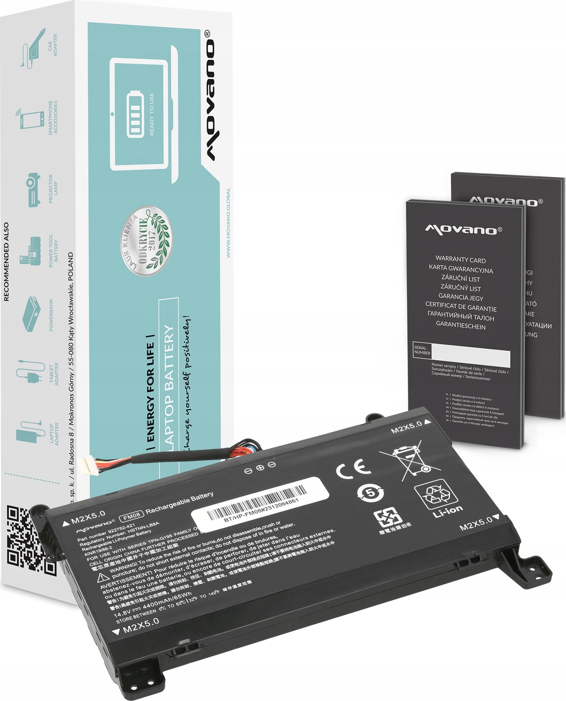 Bateria Movano Bateria FM08 TPN-Q195 do HP Omen 17-AN 12 PIN