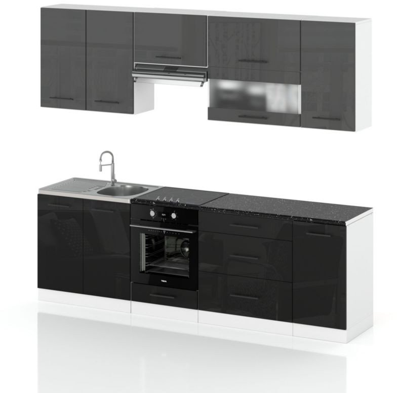 Meble Kuchenne Zestaw Mebli Kuchennych Marocco 2.6m Szary Mat Czarny Połysk