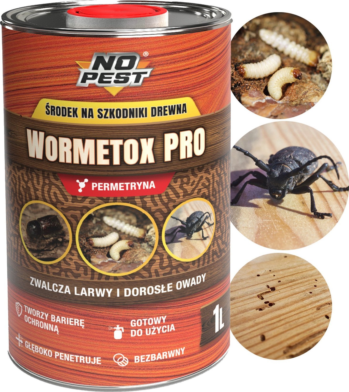 NO PEST Środek Preparat na Korniki Kołatki Spuszczele Szkodniki Drewna Impregnat Do Drewna 1L