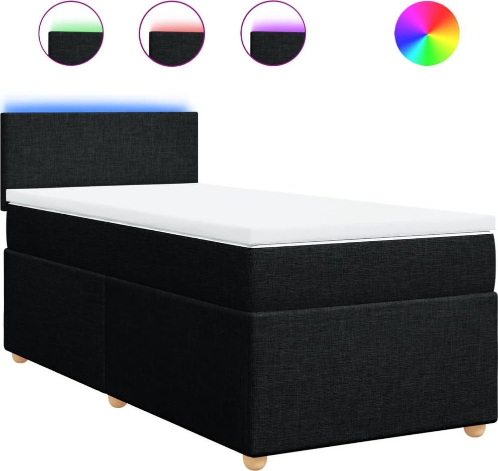 Łóżko Kontynentalne Z Materacem, Czarne, Tkanina, 100X200 Cm