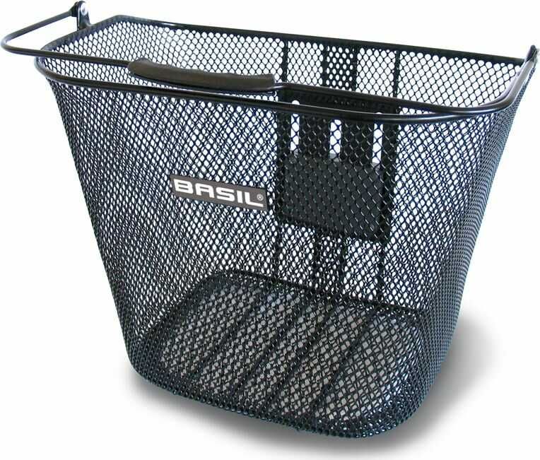 Basil Kosz na przedni bagażnik BASIL BREMEN KF stalowy, czarny + Płytka mocująca do kosza BASIL KLICKFIX ADAPTER system do mocowania na kierownicę odp