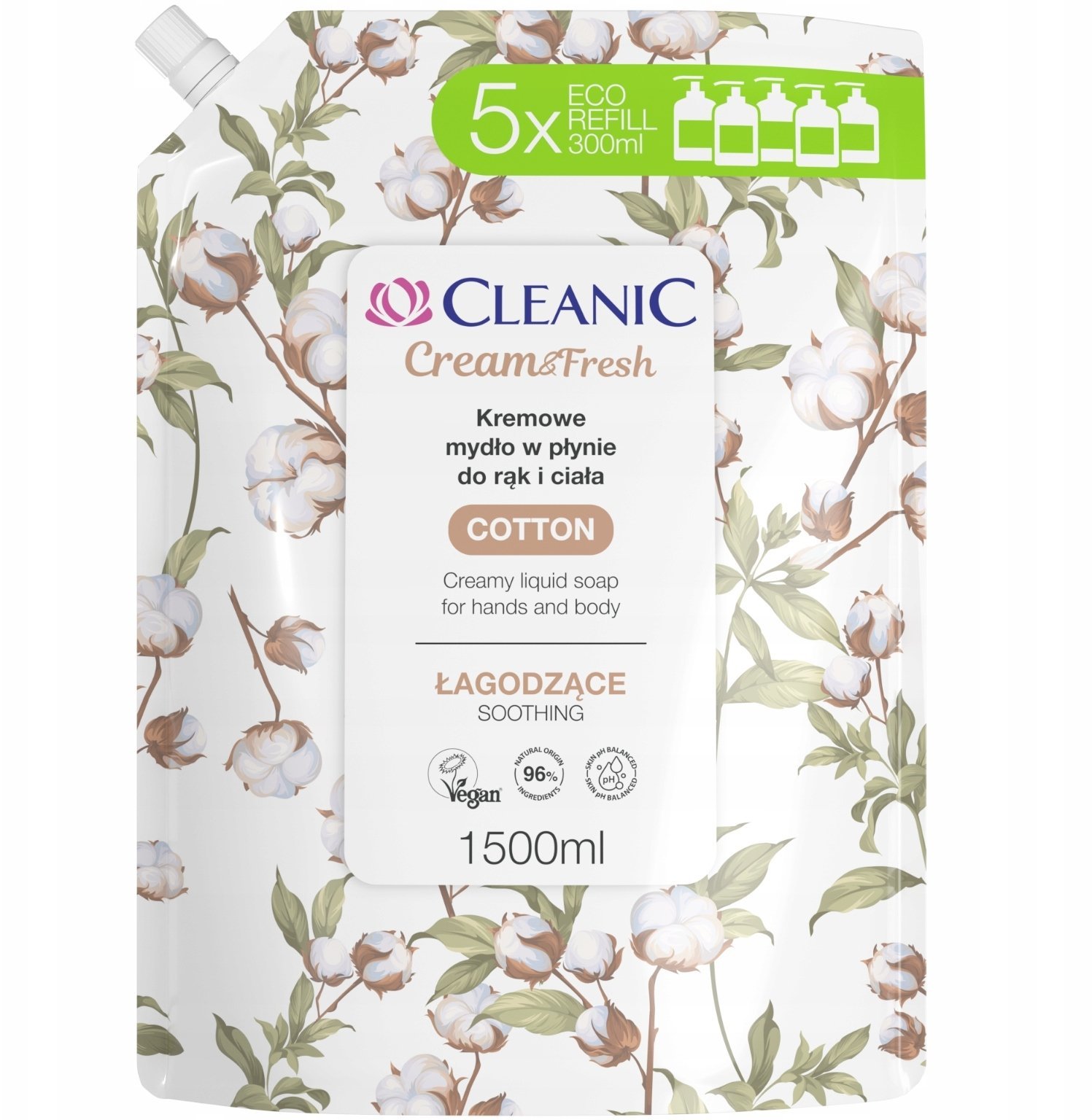 Compagnie de Provence CLEANIC Cream & Fresh Kremowy Mydło do rąk i ciała Cotton - łagodzące 1500 ml