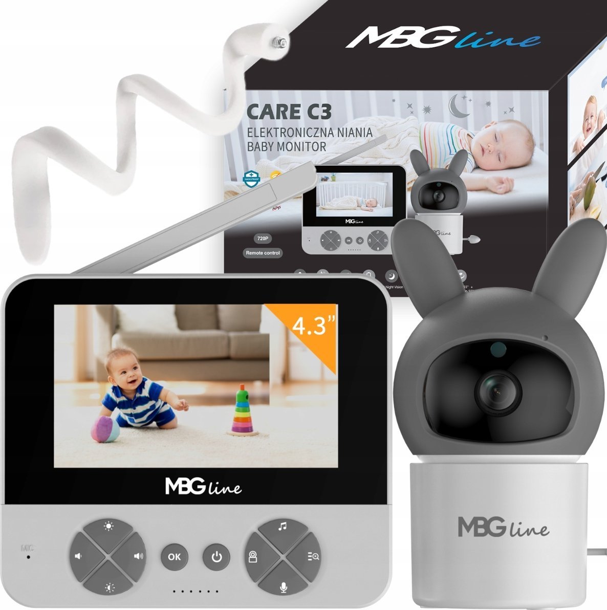 Bezprzewodowa Obrotowa Niania Elektroniczna HD Ekran 4.3" Kamera LCD ZOOM