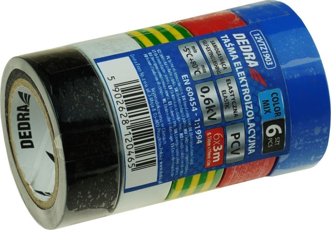 Dedra Taśma elektroizolacyjna PVC mix 19mmx3m zestaw 6szt