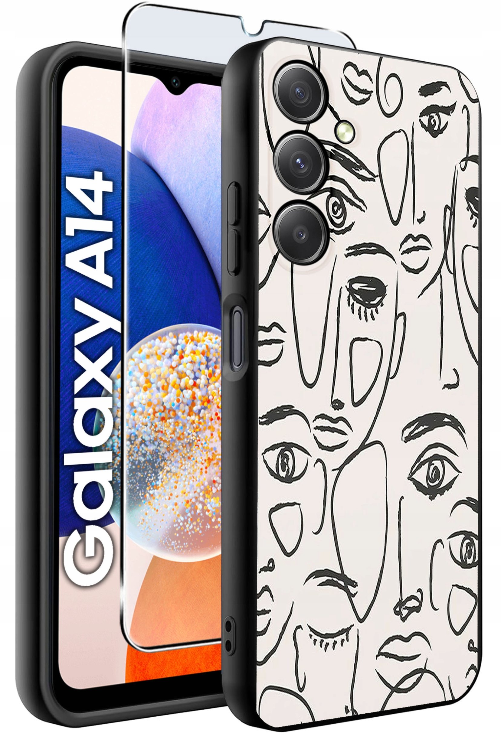 ETUI do Samsung A14 5G WZORY | SILIKONOWE MATT CASE + SZKŁO HARTOWANE 9H