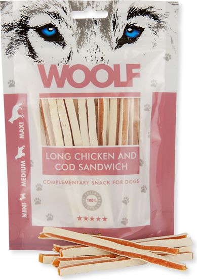 Brit WOOLF 100g CHICKEN COD SANDWICH LONG