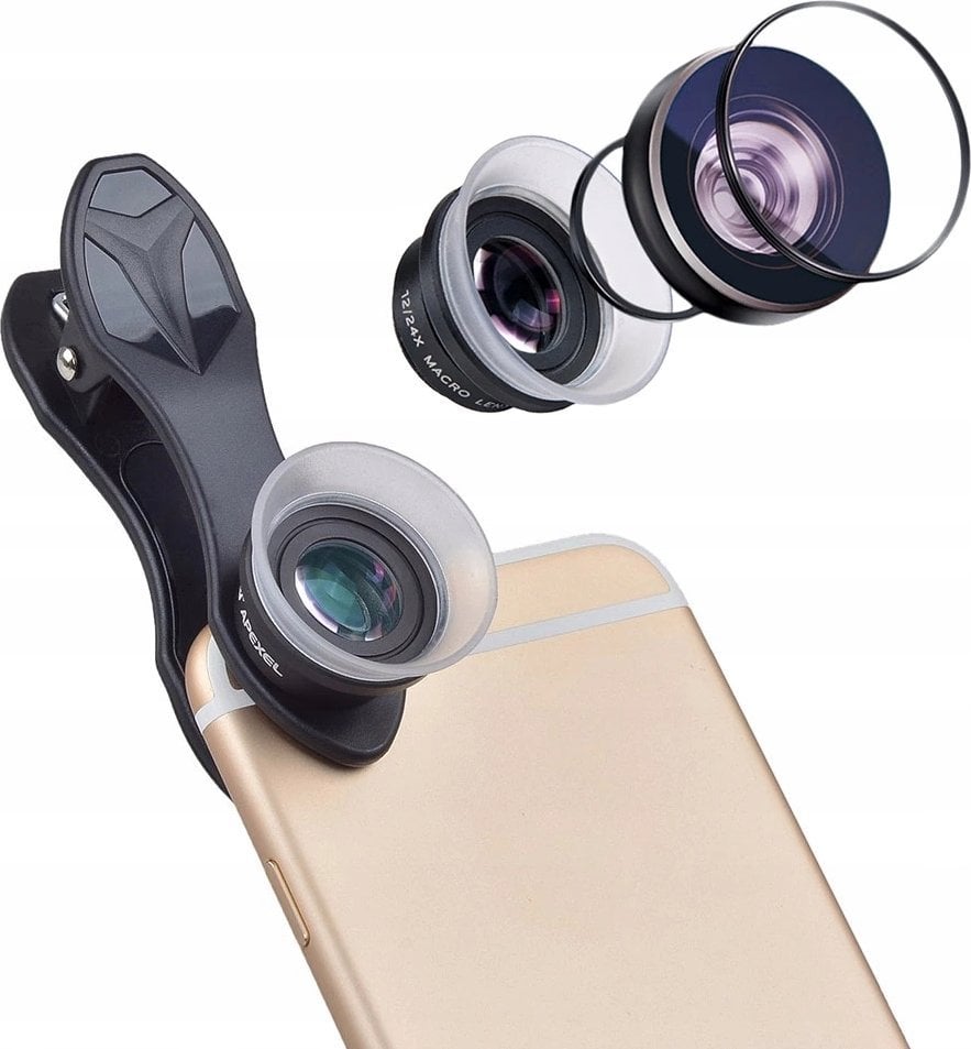 Apexel Obiektyw Soczewka Filtr Makro 2w1 12x 24x Do Telefonu Samsung Huawei Xiaomi Sony Iphone Motorola Lg / Apl-24xmh