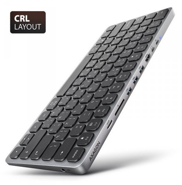 Klawiatura HMC-KB-CRL USB-C 5Gbps z wieloportowy hub 9in1, SD/microSD, 3x USB-A, HDMI 4K/60Hz, PD 100W, Audio, Cyrillic layout, 60cm USB-C kabel