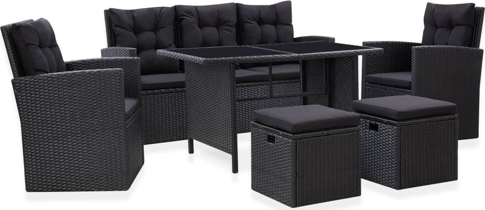 vidaXL 6 częściowy zestaw wypoczynkowy do ogrodu, poduszki, czarny rattan PE (46094)