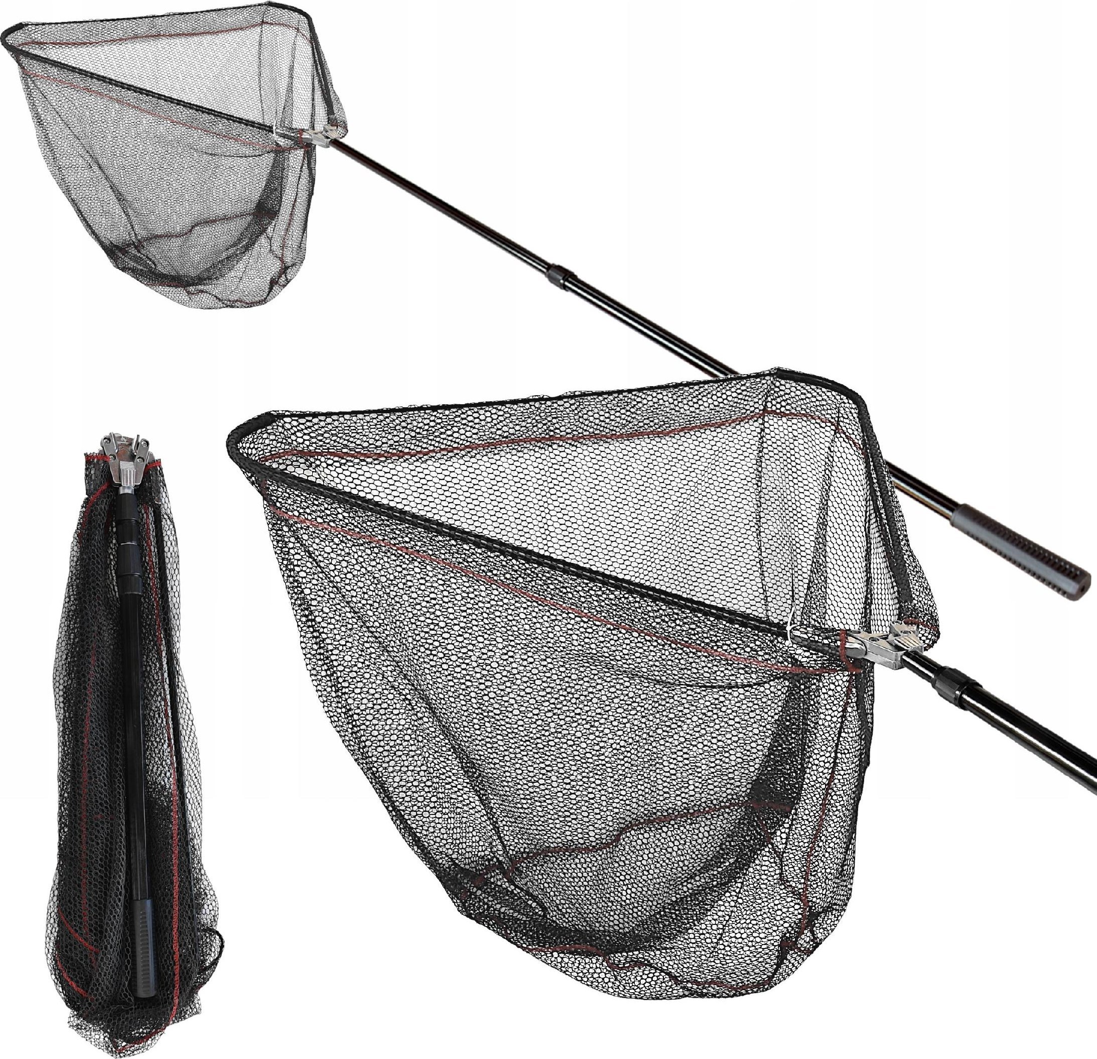 Podbierak Wędkarski na Ryby Teleskopowy z Gumowaną siatką Składany 210 cm