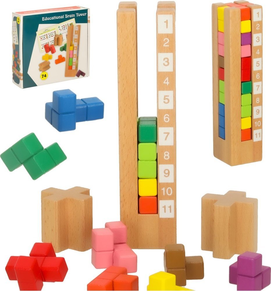 Klocki drewniane edukacyjne układanka Montessori kolorowe