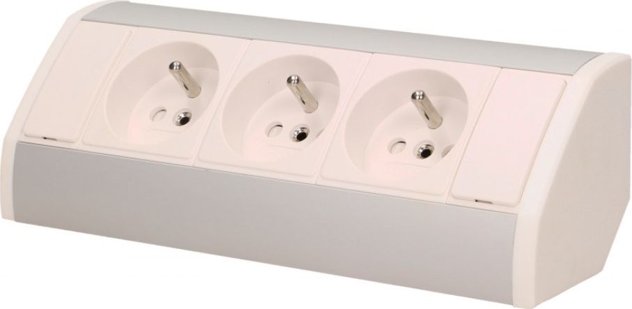 Orno Gniazdo meblowe 3x2P+Z, biało-srebrne