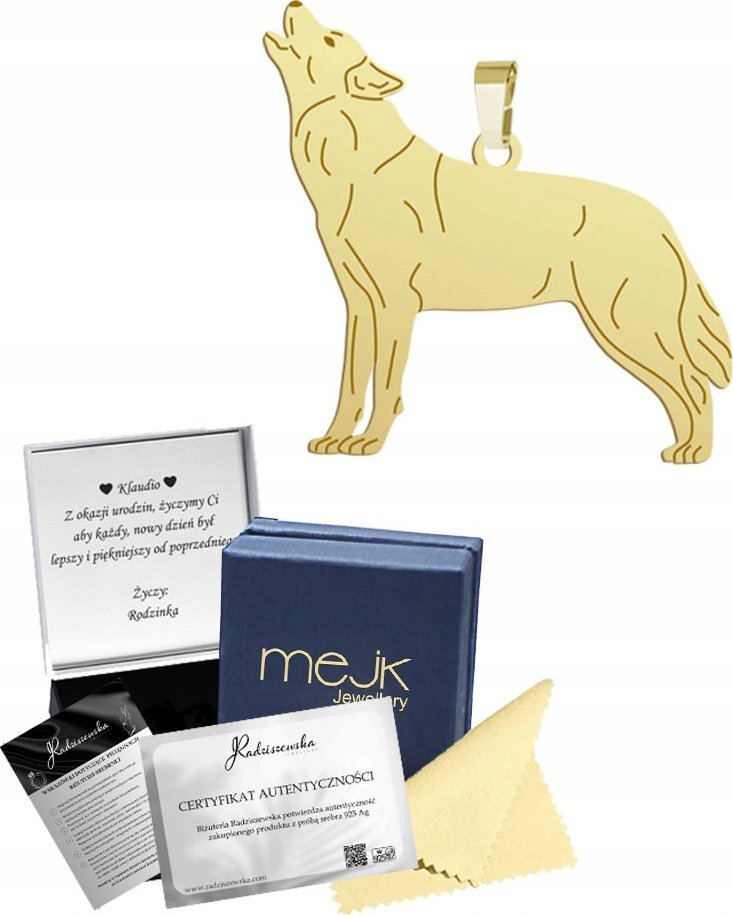 Radziszewska Jewellery Złota Zawieszka WILK Wisiorek SREBRO 925 Prezent Biżuteria GRAWER GRATIS