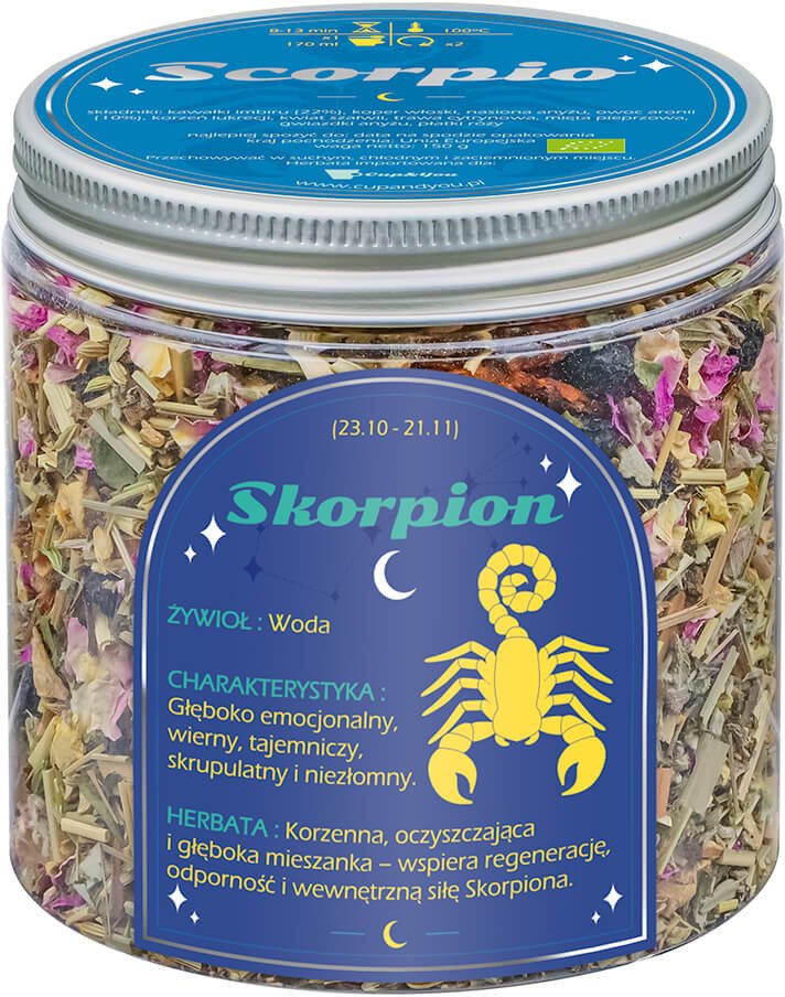 Herbata Zodiakalna SKORPION herbaciany susz napar ziołowa mieszanka na astrologiczny prezent upominek podarunek dla osoby ze znakiem zodiaku SKORPIONA