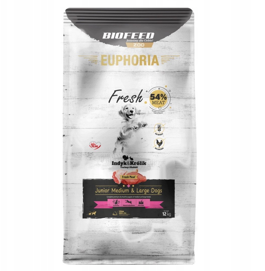 BIOFEED Euphoria Fresh Meat Junior Medium & Large Indyk i Królik 12kg