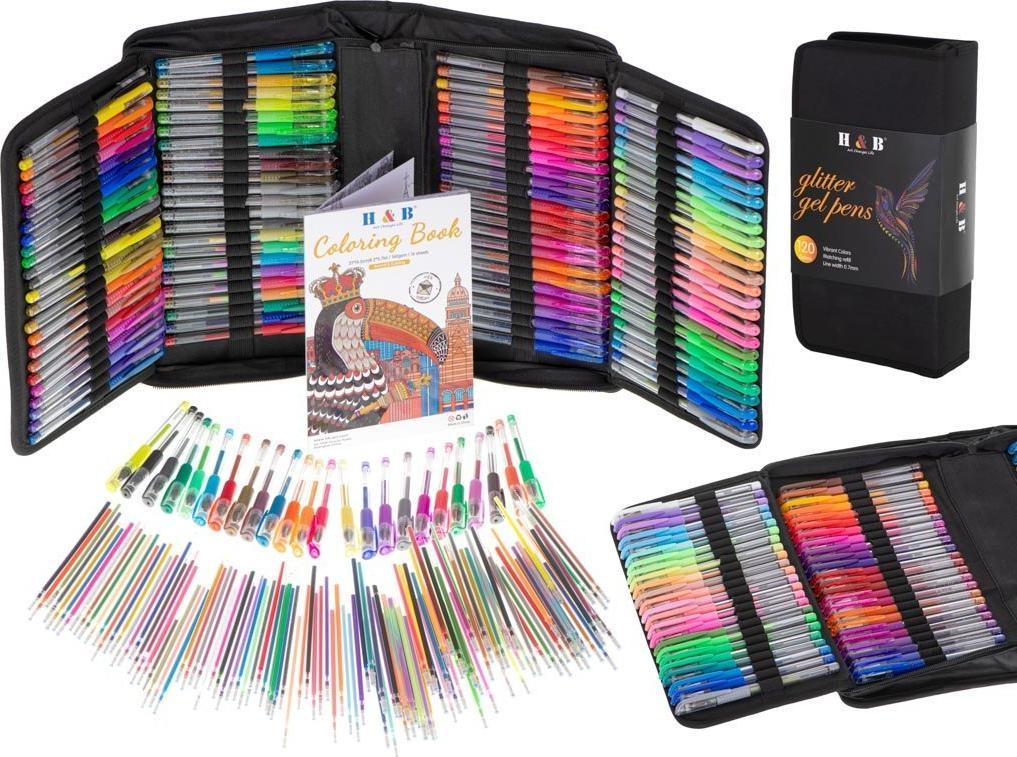 DWM DŁUGOPISY ŻELOWE KOLOROWE W ETUI 120SZT + 120 WKŁADÓW