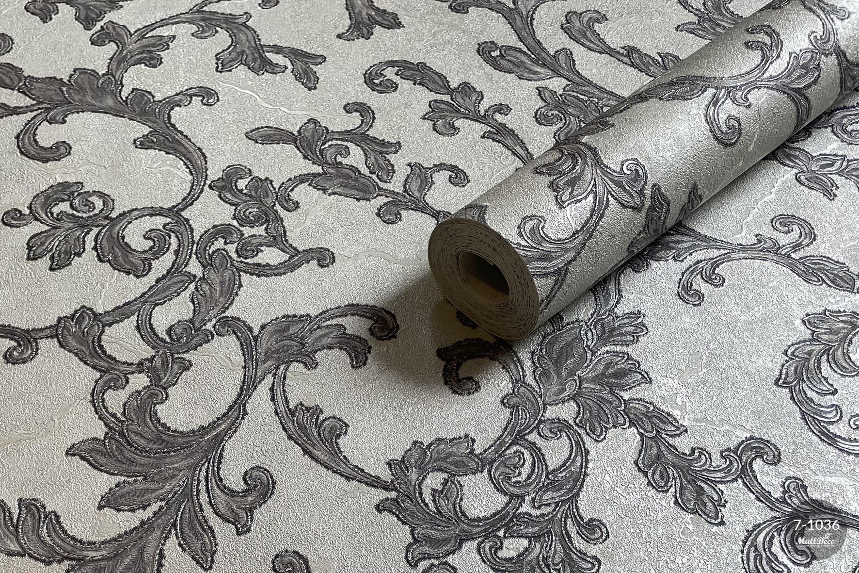 MallDeco TAPETA WINYLOWA BELIS DECOR SREBRNO-PERŁOWA