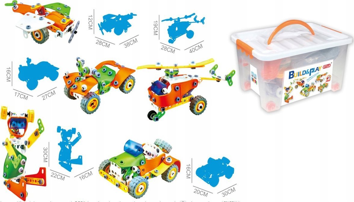 Klocki Elastyczne, Konstrukcyjne 163 El. Samochód, Quad, Helikopter, Samolot, Robot Do Rozkręcania I Skręcania 5w1