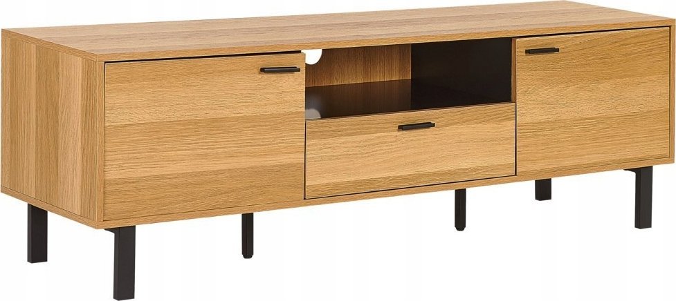 Beliani Szafka RTV jasne drewno z czarnym CLAREMONT