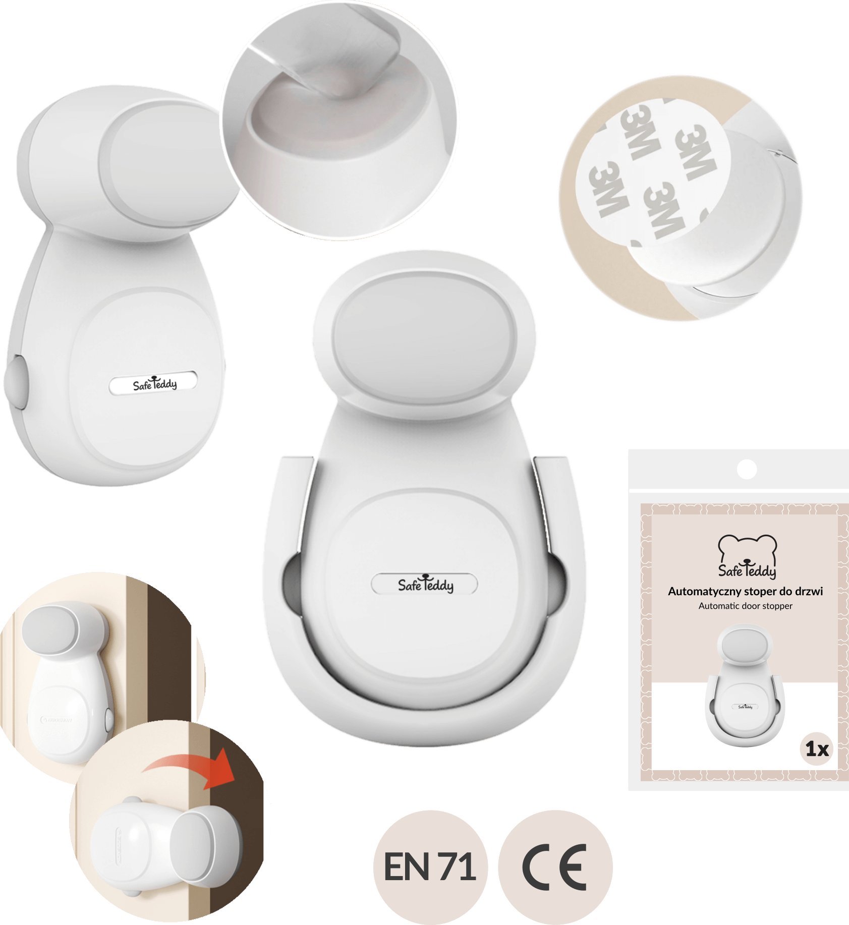 SafeTeddy Stoper odbojnik klin automatyczny zabezpieczenie blokada do drzwi SafeTeddy