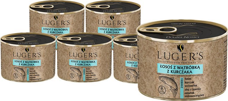 Karma mokra dla kotów Lugers łosoś z wątróbką z kurczaka zestaw 6 x 185 g