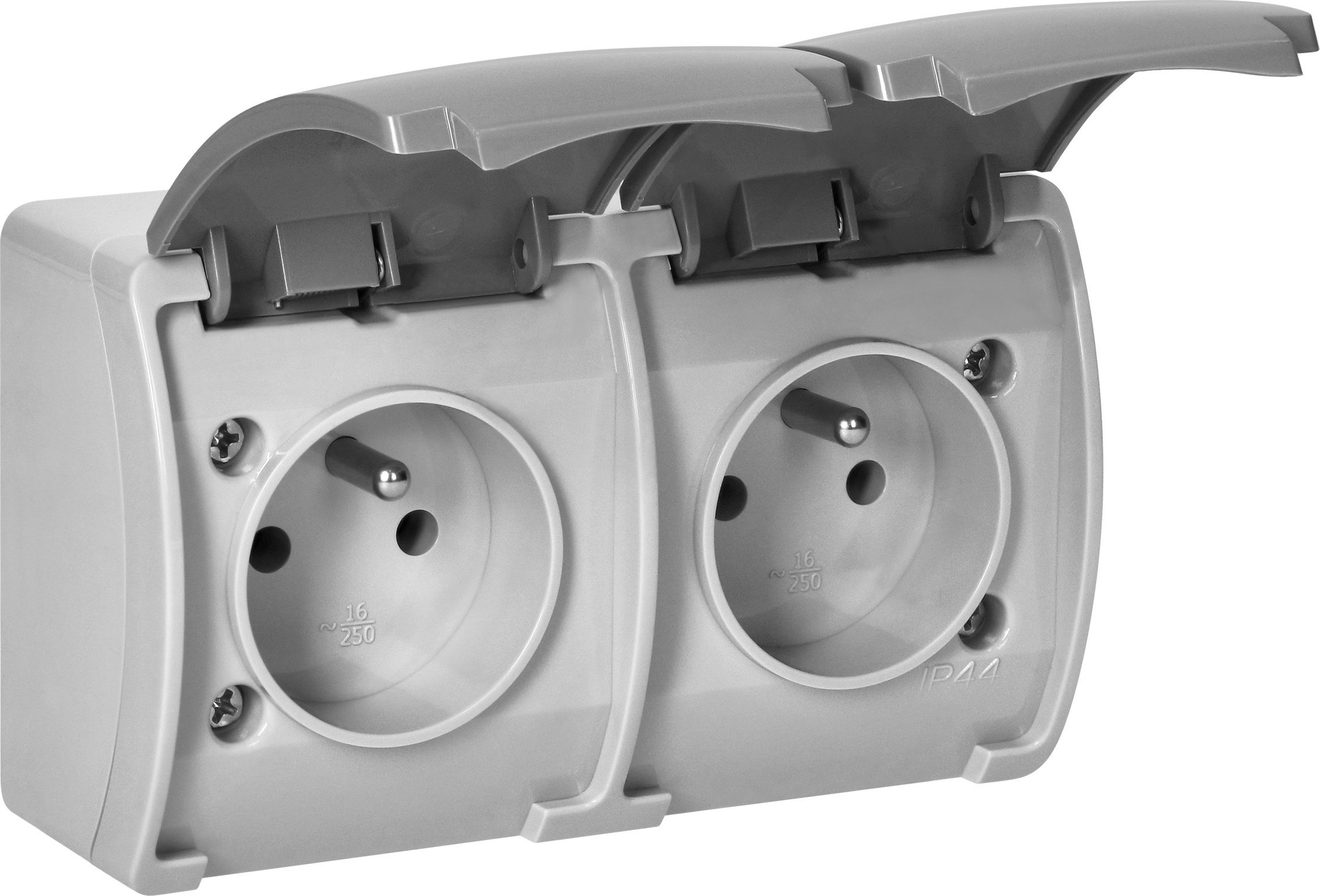 Orno Gniazdo podwójne 2x2P+Z AQUATIC, IP44, szaro-grafitowe