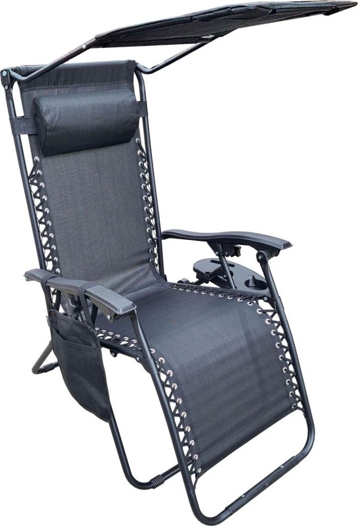 Saska Garden Fotel leżak ogrodowy składany z daszkiem i zagłówkiem czarny