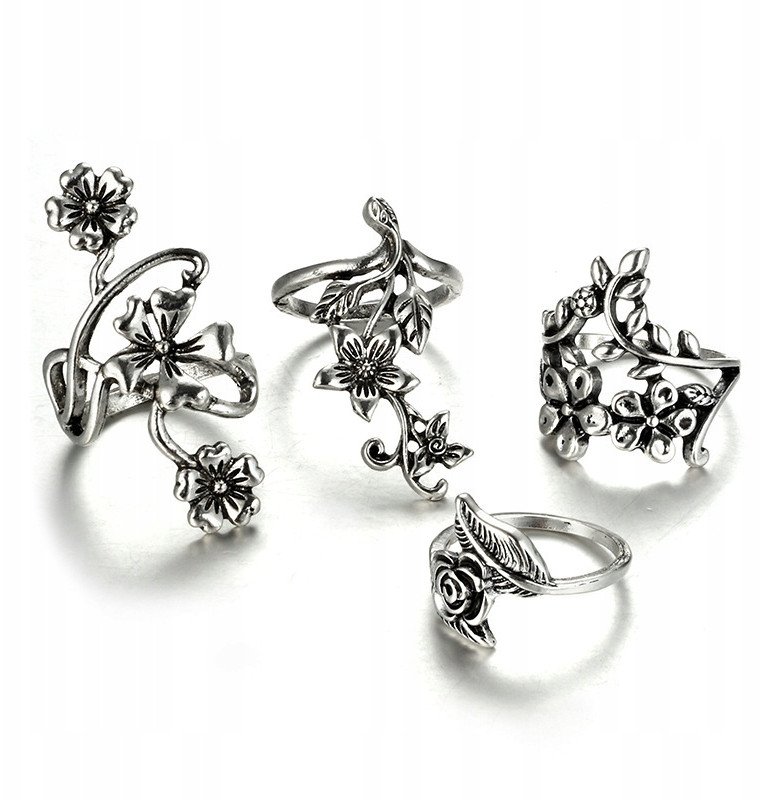 Srebrny ZESTAW PIERŚCIONKÓW RETRO PUNK BOHO 82