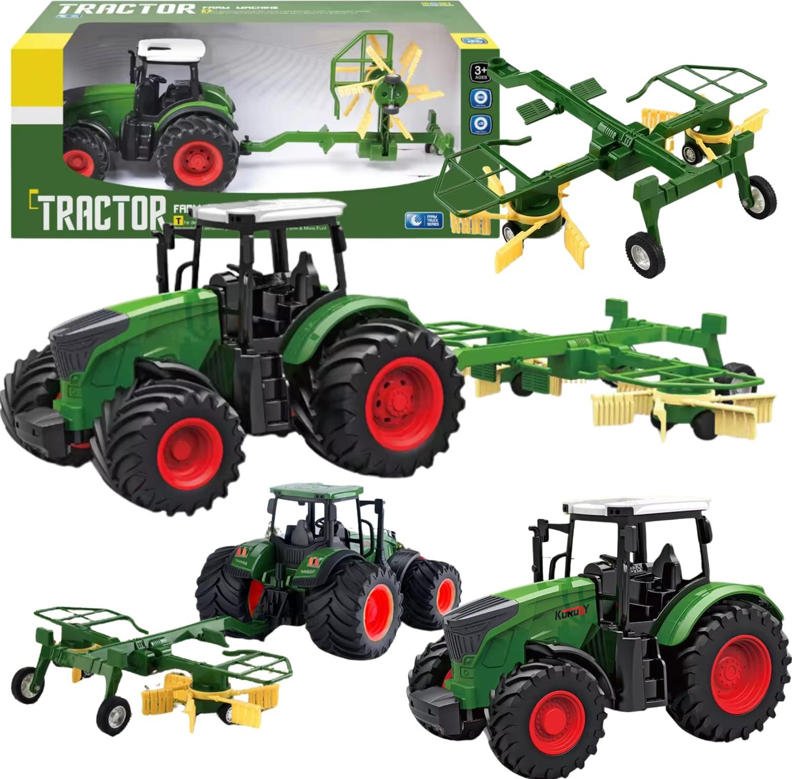 ProNice Traktor Z Zgrabiarką Maszyna Rolnicza Model Pojazdu 1:24 Farma Zestaw