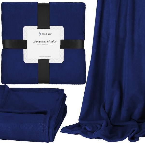 Springos Narzuta na łóżko, pled 200x220 cm koc na kanapę granatowy UNIWERSALNY