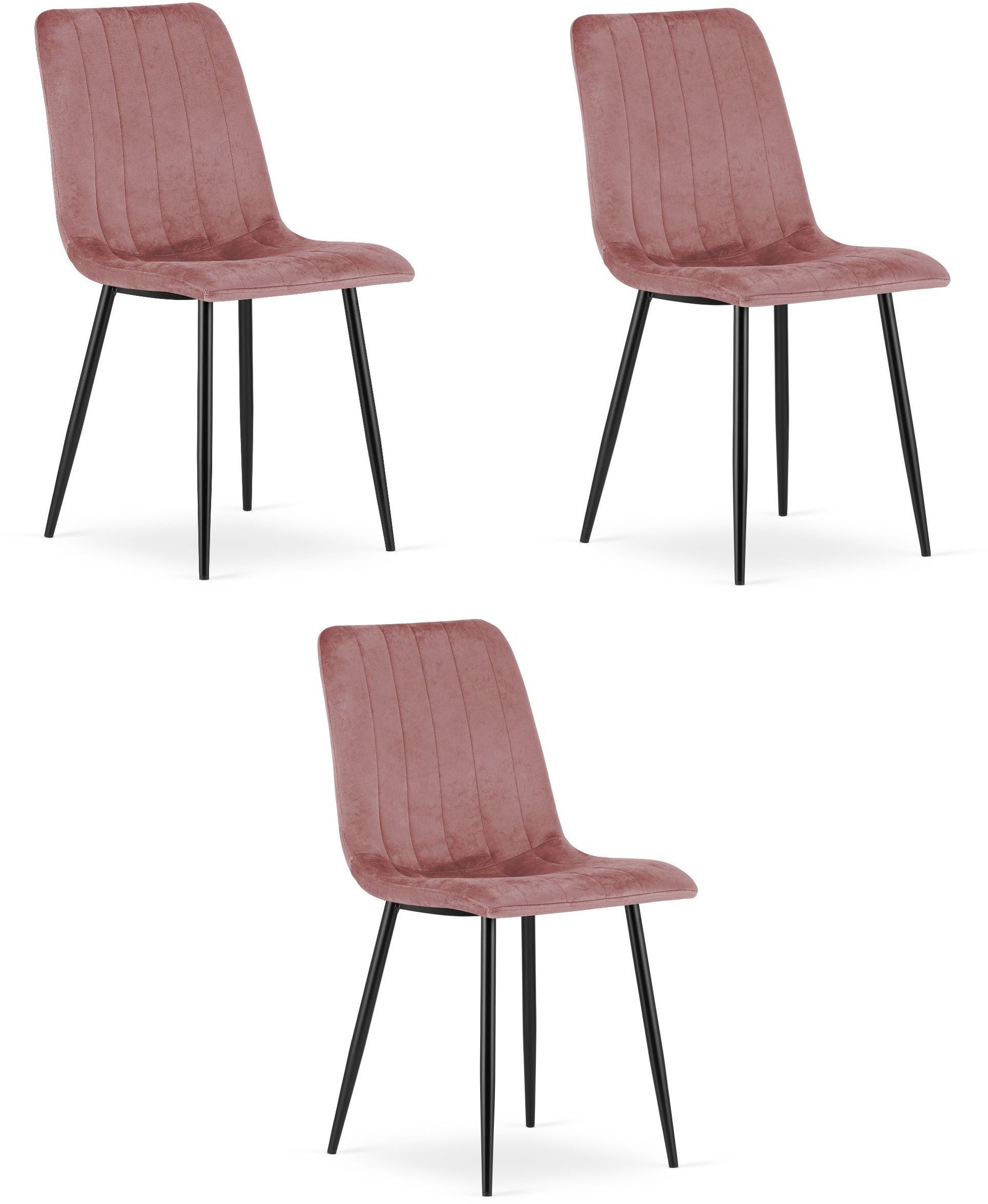 Krzesło różowe aksamit welurowe LAVA czarne nogi do jadalni kuchni x3