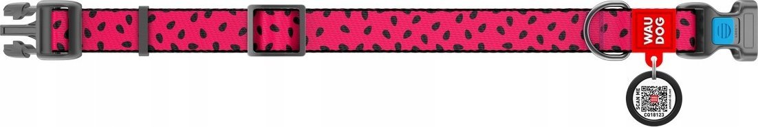 Collar WAU DOG OBROŻA NYLON Z ADRESÓWKĄ QR 15mm/25-35cm ARBUZ