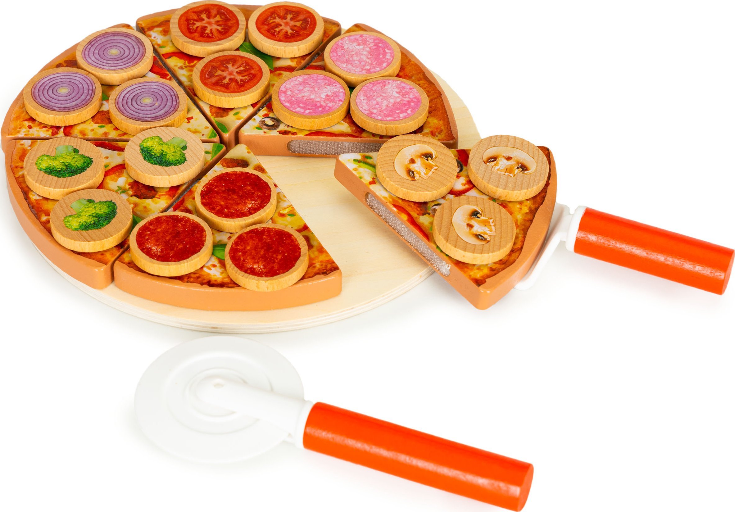 Ecotoys Drewniana pizza do krojenia na rzepy dla dzieci 27 elementów ECOTOYS