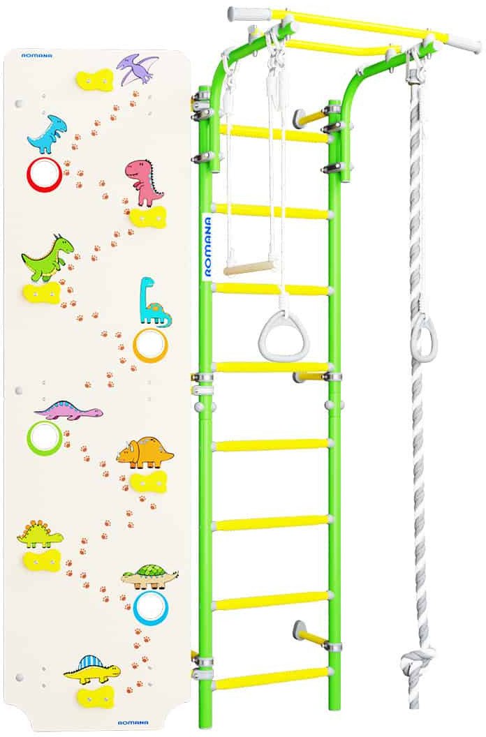 Drabinka gimnastyczna Next 1 jasnozielony + ścianka Dino 225 cm + huśtawka