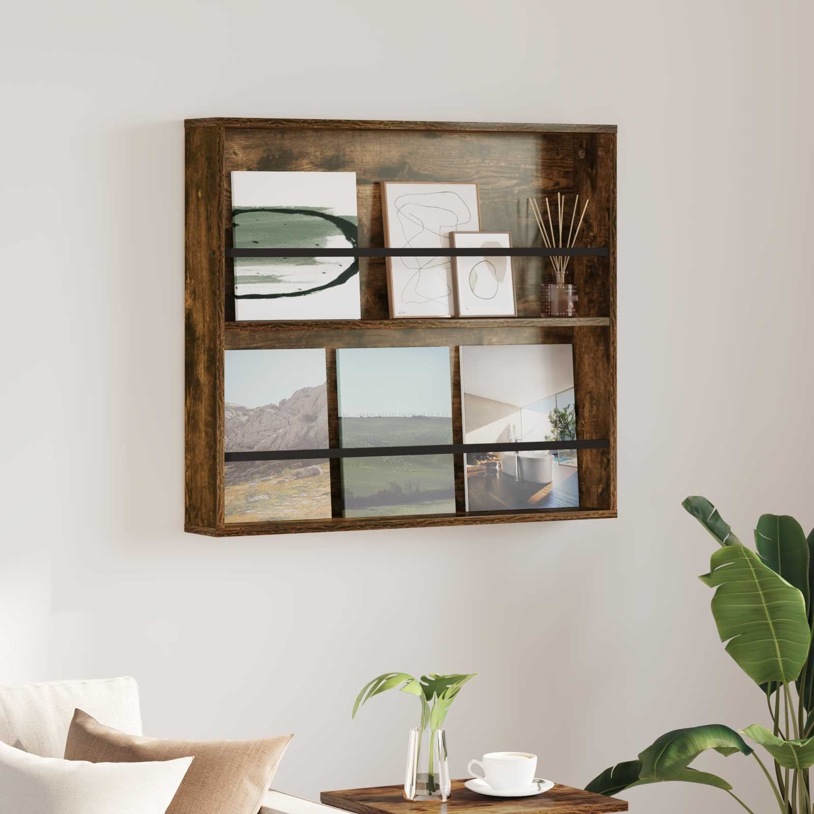 vidaXL Regał na gazety z półką wędzonego dębu 80 x 12 x 70 cm