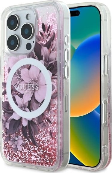 Guess Guess GUHMP16LLFMWTP iPhone 16 Pro 6.3" różowy/pink hardcase Liquid Glitter Flower MagSafe