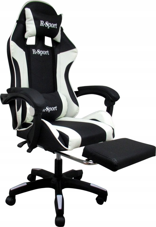 Fotel R-Sport Fotel Gamingowy K4 BIAŁO-CZARNY z podnóżkiem+masażer