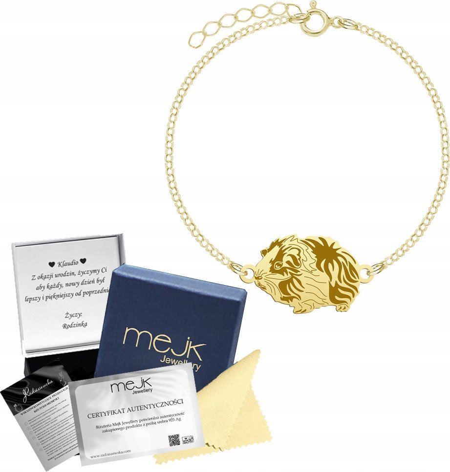 Radziszewska Jewellery Bransoletka Złota Świnka Morska SREBRO 925 Łańcuszek Prezent GRAWER GRATIS