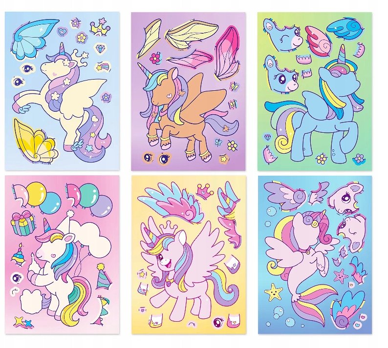 Wyklejanka manualna dla dzieci Jednorożce Naklejka Naklejki 6 szt