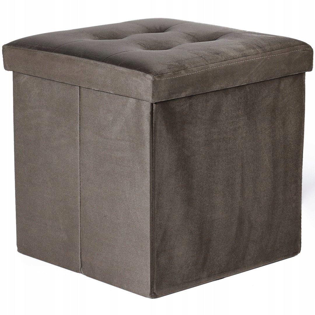 Pufa składana L z guzikami - 38x38x38cm aksamit brąz