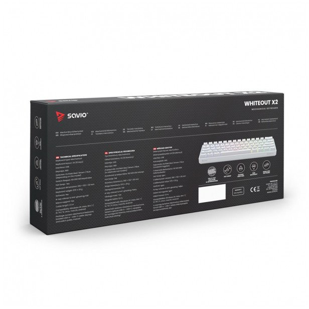 savio Klawiatura mechaniczna Whiteout X2, Blue Outemu, Hot Swap