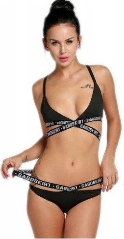 Pan i Pani Gadżet Strój kąpielowy czarny z paskami SABOSKIRT M