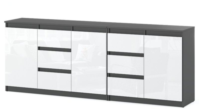 Komoda Do Sypialni 6 Szuflad 200cm Nowoczesna Salon Szara Mat Biała Połysk