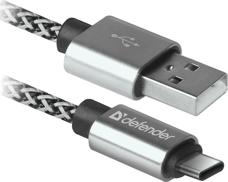 Kabel USB Defender USB-A - USB-C 1 m Czarny Biały (87815)
