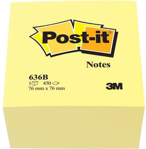 Post-it Bloczki samoprzylepne klasyczne 636B, kostka 76x76mm, 450 kartek, żółty (3M0311)