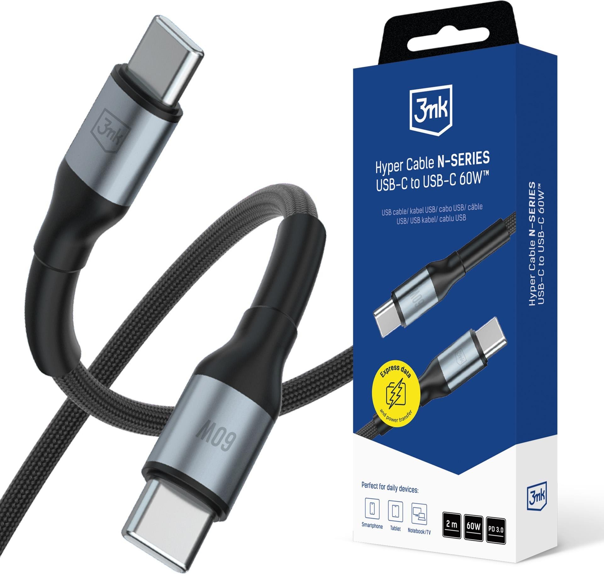 Kabel USB 3MK USB-C - USB-C 2 m Czarny