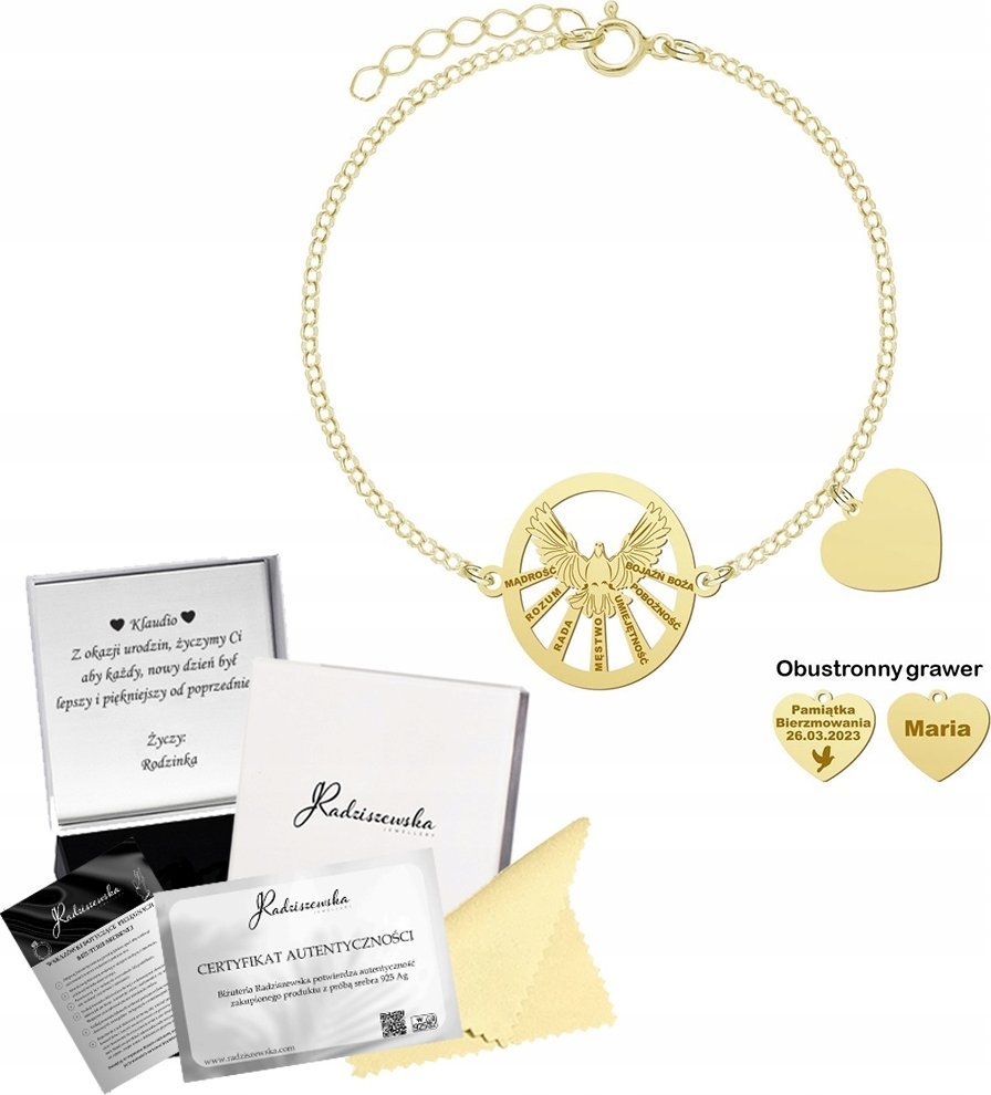 MEJK Jewellery Bransoletka Złota Duch Święty 925 Serce Prezent Bierzmowanie GRAWER GRATIS